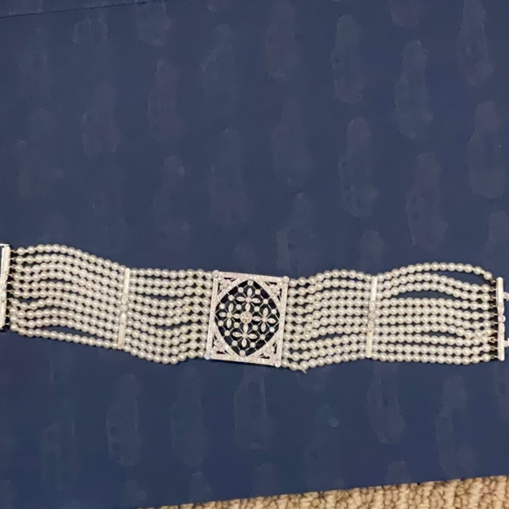 DIAMOND PLATINUM AND SEED PEARLS  CHOCKER - Picture 15 of 16
